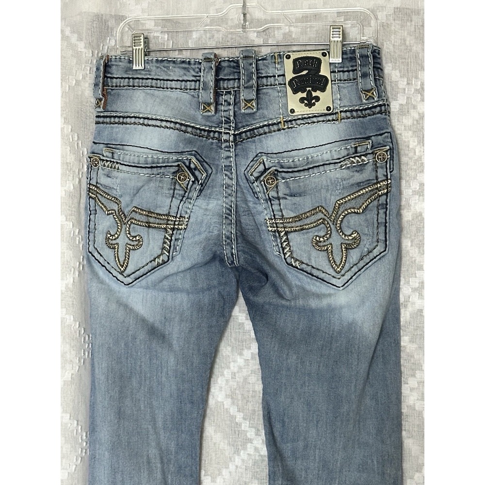 Rock Revival Mabee Slim‎ Straight Jeans Women's 31x28 Light Wash Embroidered Y2K